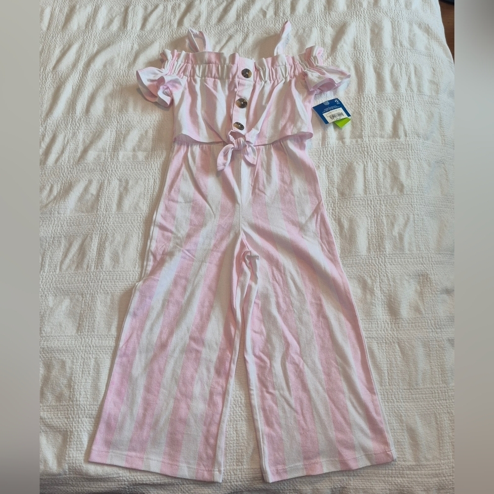 Arizona Jeans Co girls size 4/5 xxs pink & white striped romper surf prep NWT